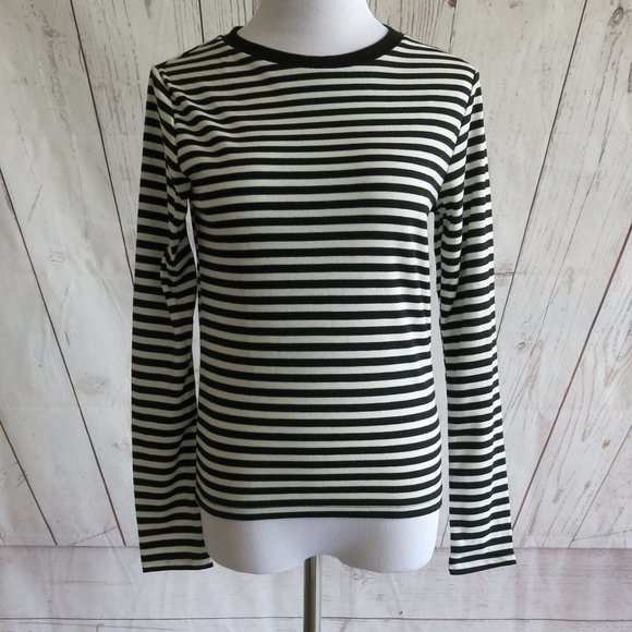 Topshop Black White Stripe Long Sleeve Sweater Top - Size 2 US/ 6 UK/ 34 EUR - Picture 2 of 6